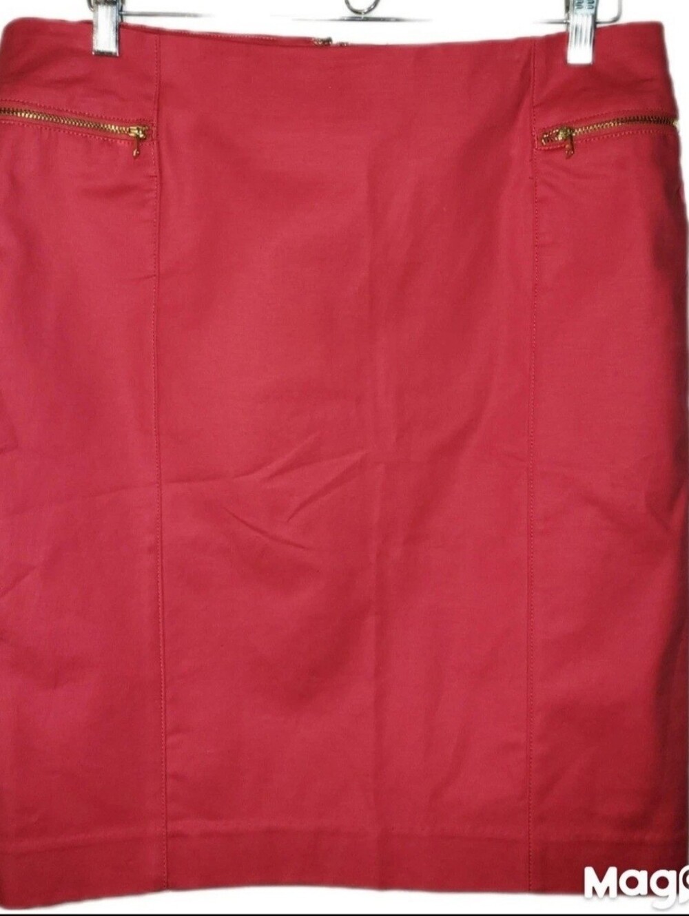 Ellen Tracy Bright Pink Bodycon Pencil Skirt Goldtone Zipper Pockets Size 12
